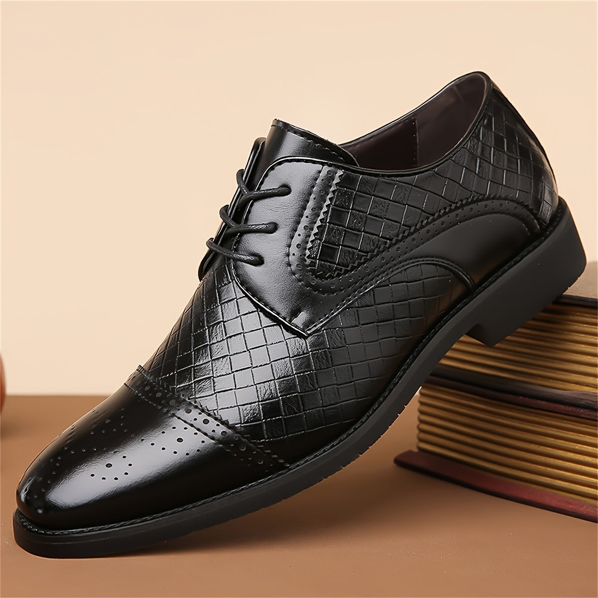 Plus Size Men's Solid Color Cap Toe Derby Shoes, Comfy Non Slip Lace Up Dress Shoes, Men's Footwear