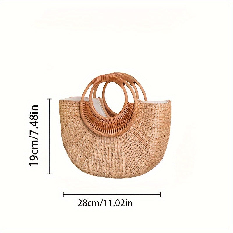 Chic Hand-Woven Rattan Straw Beach Tote - Lightweight, Open Top Shoulder Bag for Women | Perfect for Travel & Vacation