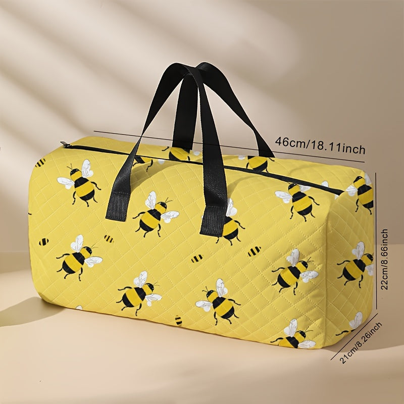 1pc Polyester Bee Pattern Travel Duffel Bag, Large Capacity Quilted Carry-On Luggage with Shoe Compartment, Portable Overnight Bag for Gym, Yoga & Fashionable Shoulder Bag with Random Printing