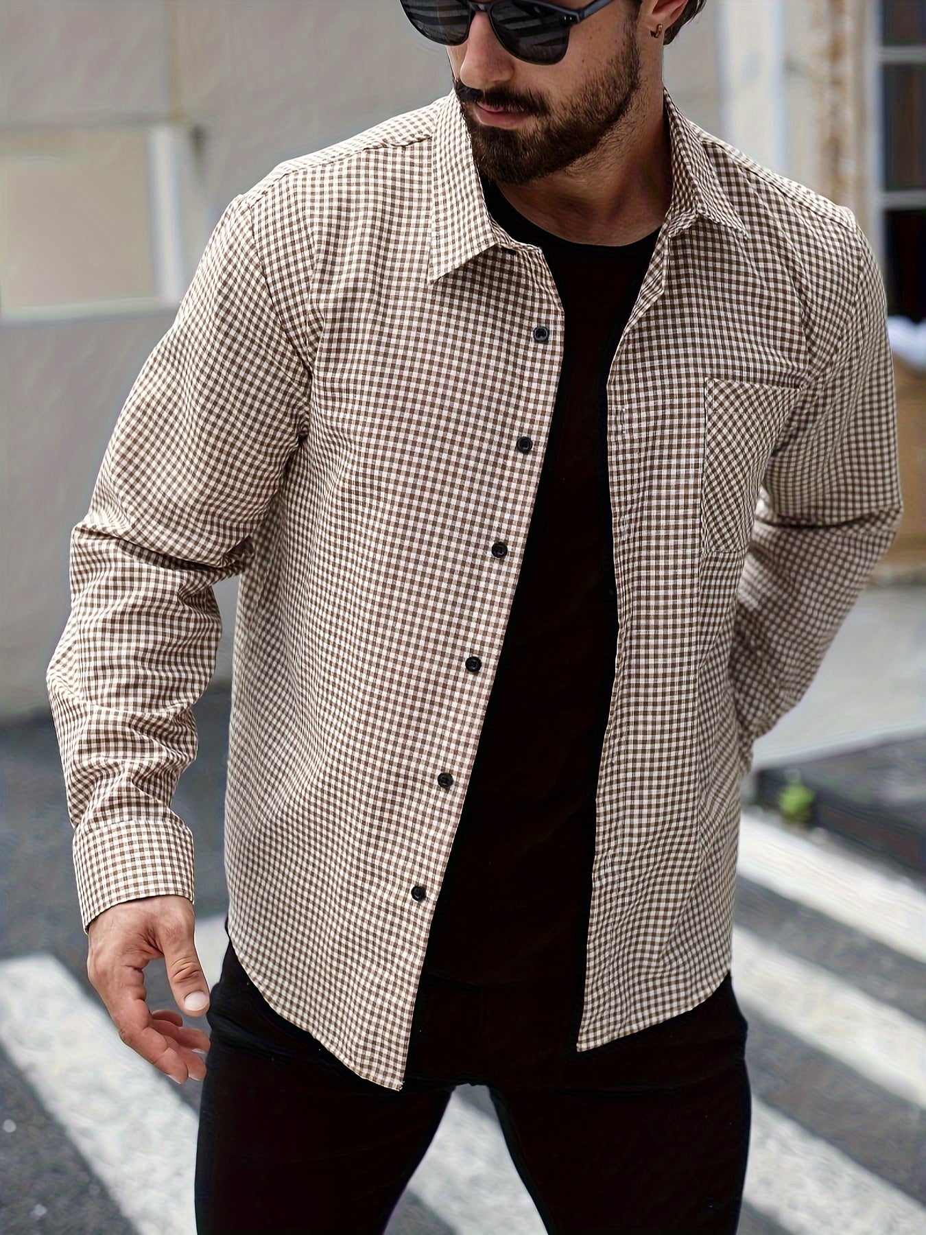 Men's Allover Plaid Long Sleeve Shirt For All Seasons, Casual Comfy Shirt As Gift