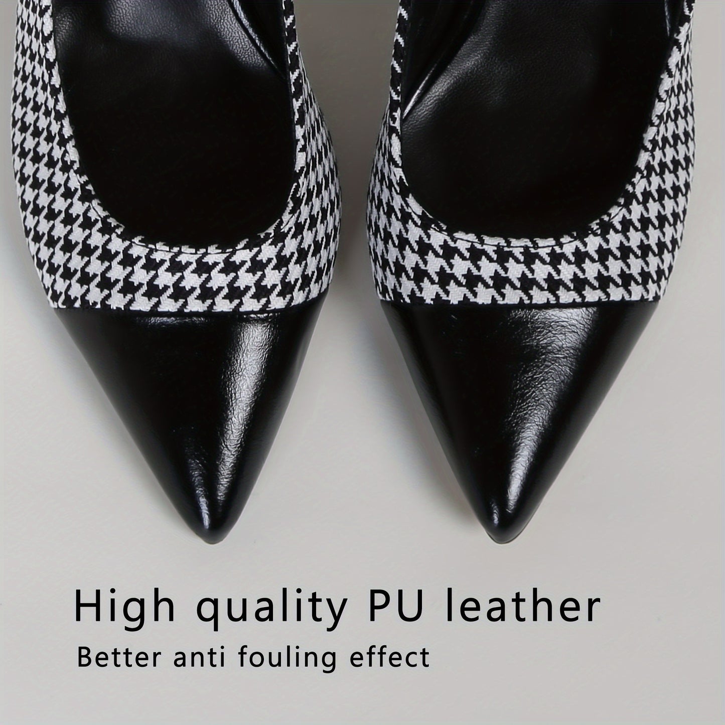 Women's Pointed Toe Pumps, Fashion Houndstooth D'Orsay Heels With Ankle Strap, Chic Contrast Color Block Heels