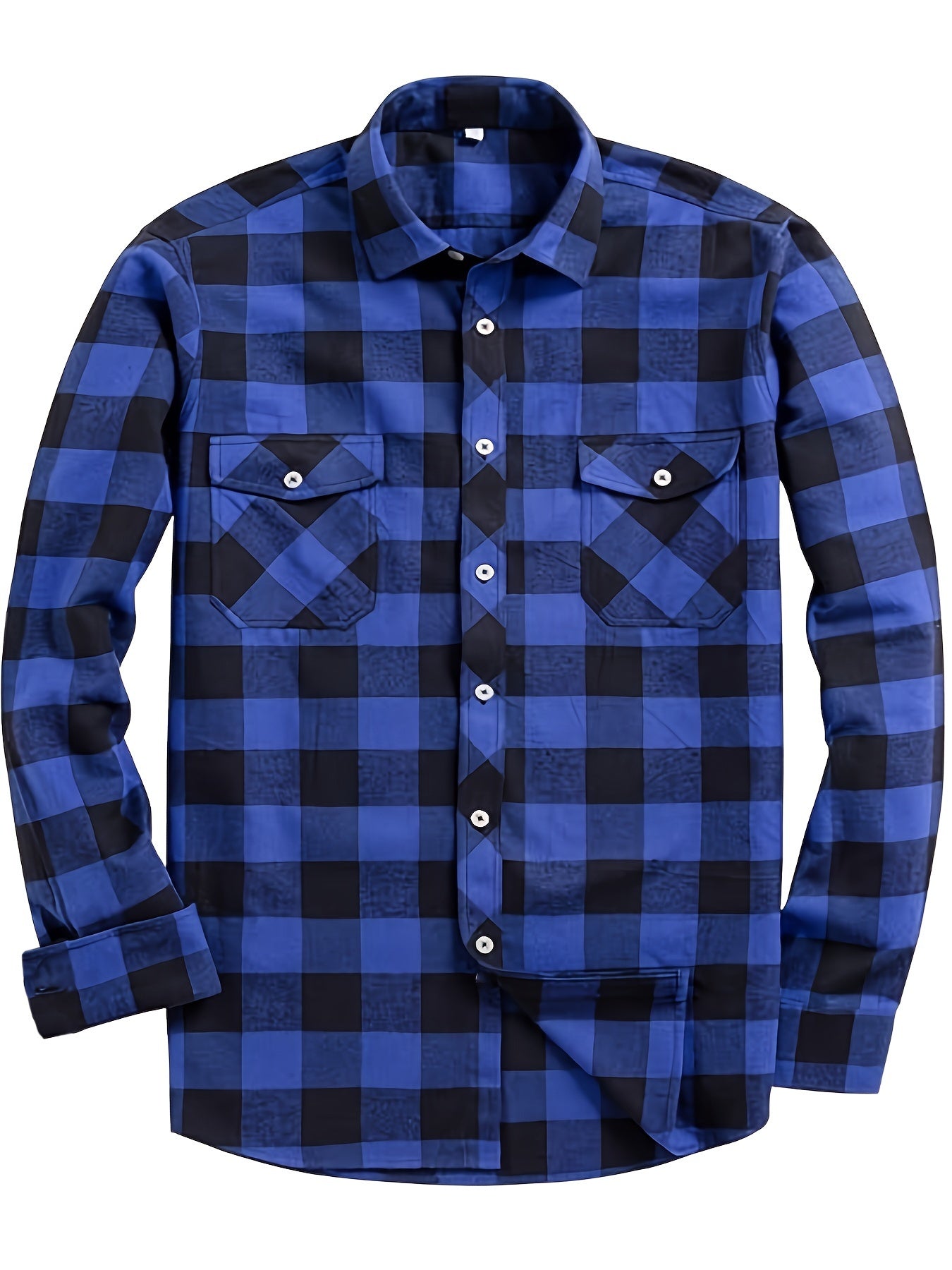 Men's Lapel Long Sleeve Plaid Shirt For Spring/ Fall