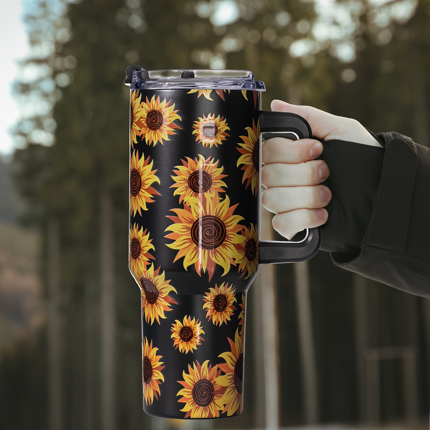 Gome Sunflower 40 oz Tumbler with Handle - Stainless Steel Cup with Straw - Insulated Coffee Mug with Lid - Sunflower Birthday Gifts for Women - Hand Wash Only