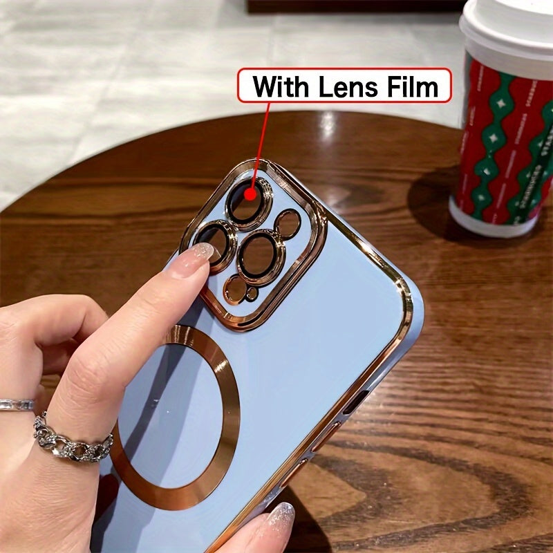 Candy Color Magnetic Wireless Charging Phone Case Compatible with iPhone 11/12/13/14/15 Pro Max Plus, Luxury TPU Shockproof Soft Cover with Magsafe and Lens Protection