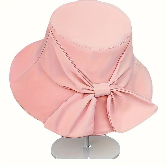 Women's Summer Bucket Hat With Bow, UV Protection Wide Brim, Sun Hat, Adjustable, Breathable Fashion Hat