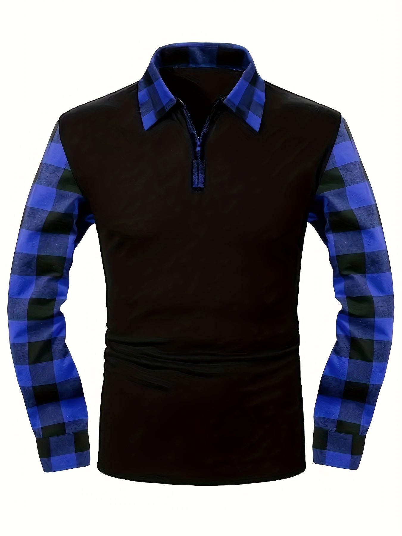 Men's Casual Retro Plaid Lapel 1/4 Zipper Long Sleeve Shirt For Business