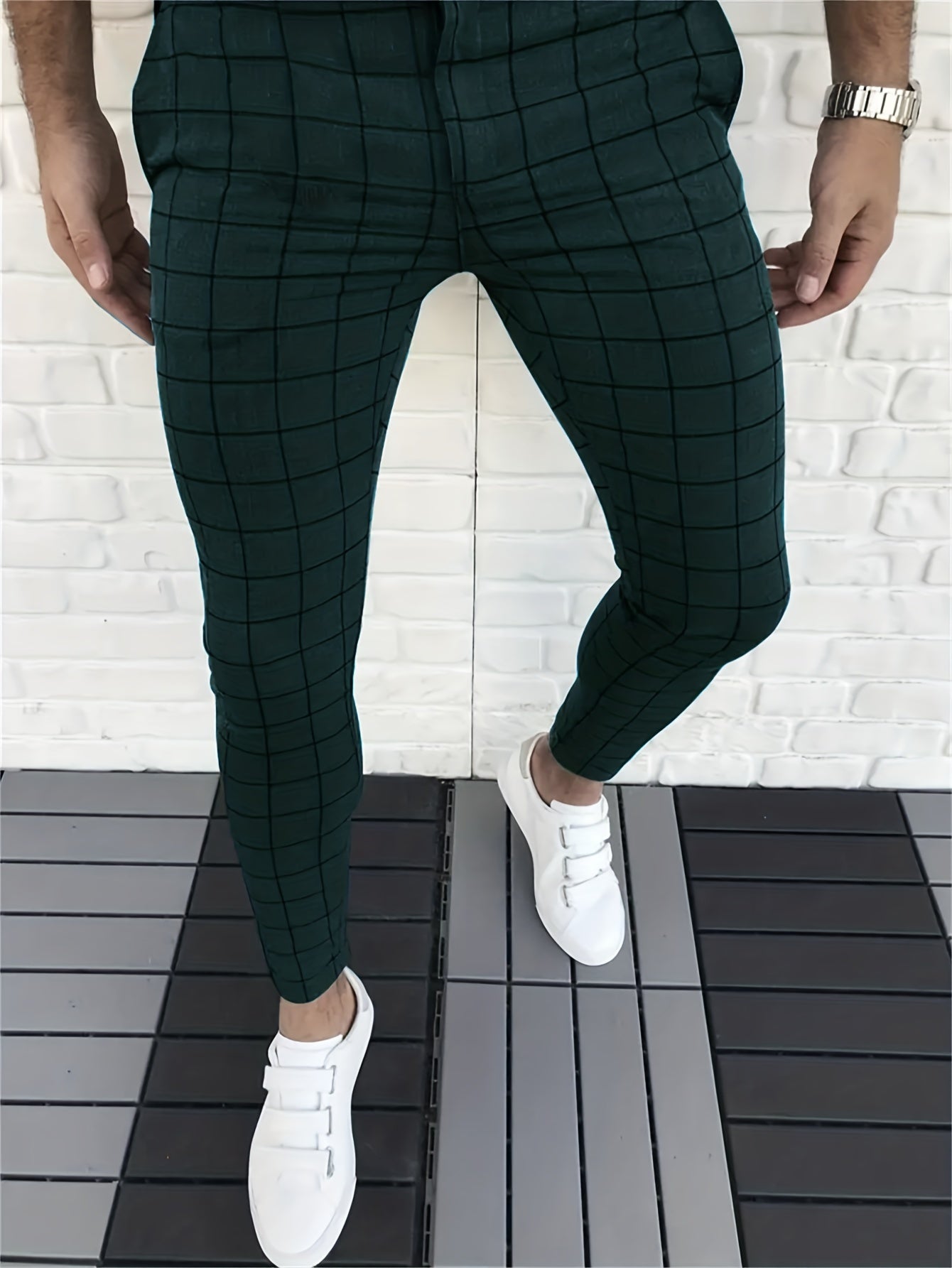 Elegant Plaid Slacks, Men's Casual Vintage Style Dress Pants For Business Banquet