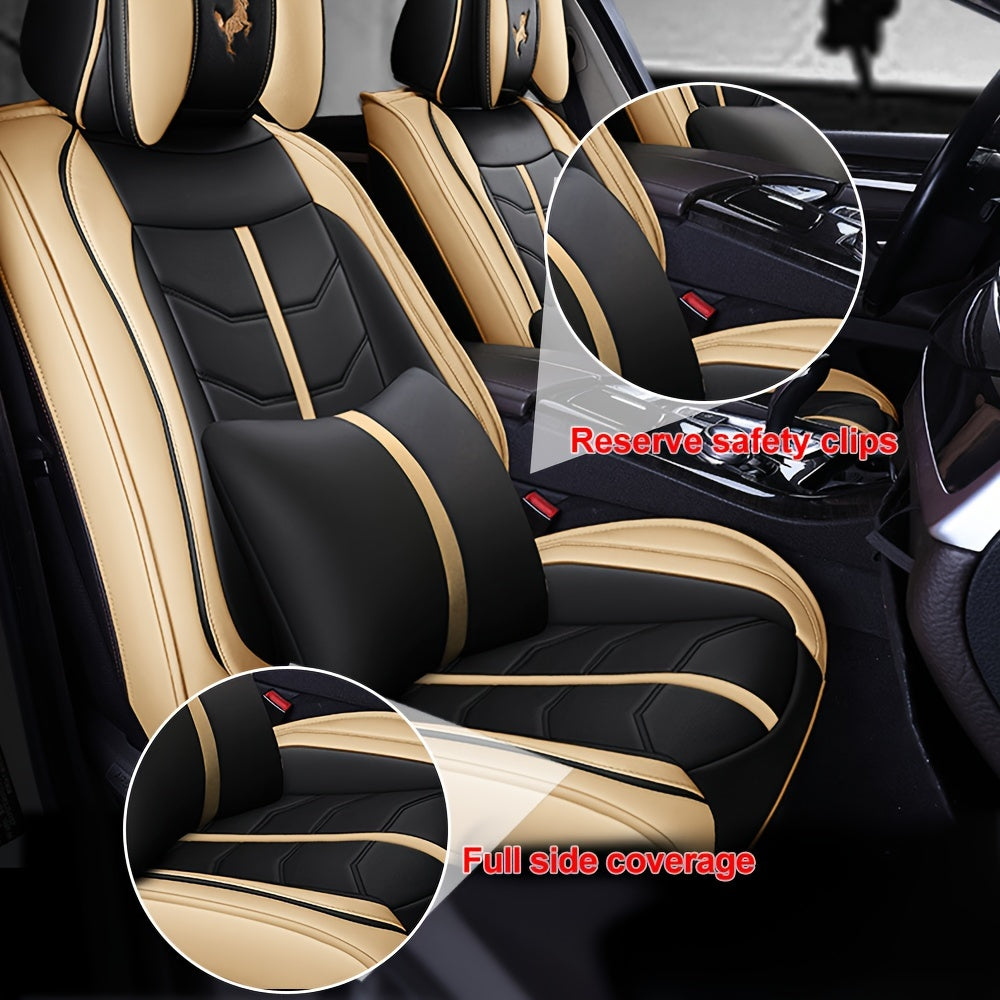 5-seater Full Car Seat Cover, Fully Enveloped Seat Protector, Artificial Leather, Universal Waterproof Leather Car Seat Cover Accessories For Most Cars, Trucks, Cars And SUVs