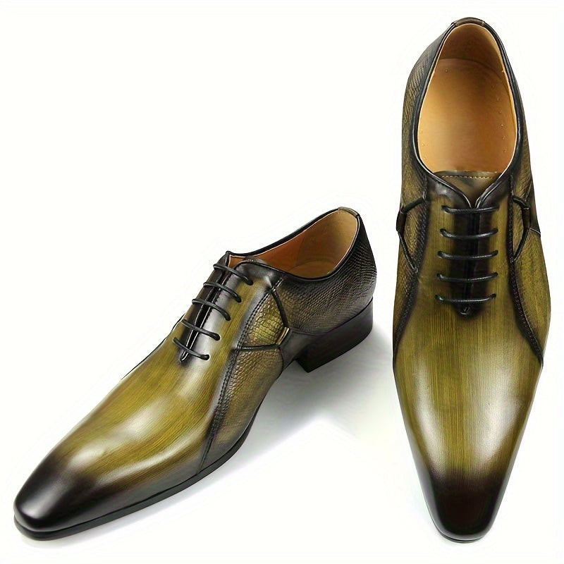 Men's Business Style Solid Color Top Grain Cow Leather Upper Oxford Shoes, Comfy Non Slip Lace Up Rubber Sole Durable Formal Shoes, Men's Footwear