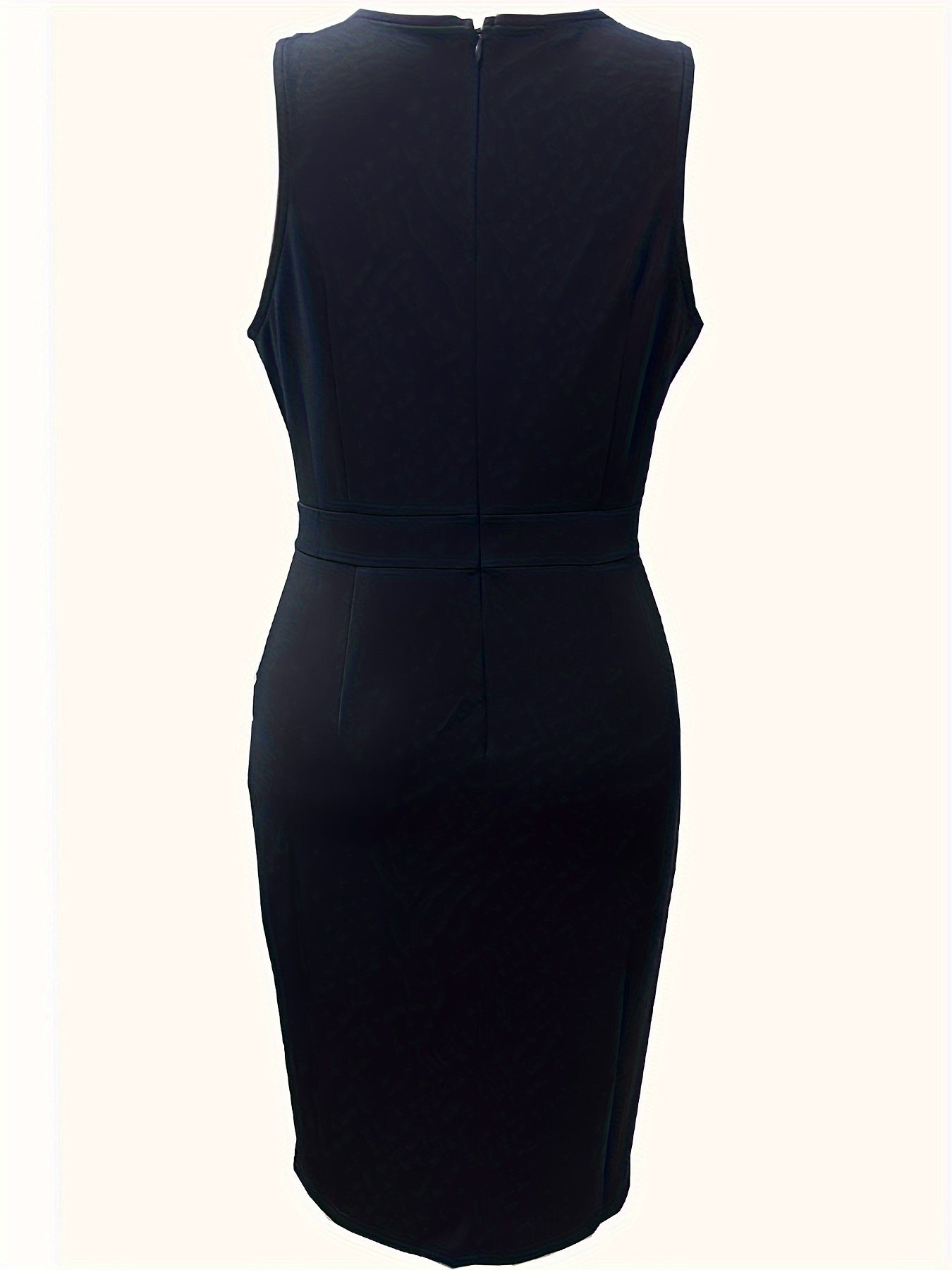 Colorblock Crisscross Split Bodycon Dress, Elegant Sleeveless 2 Tone Dress, Women's Clothing