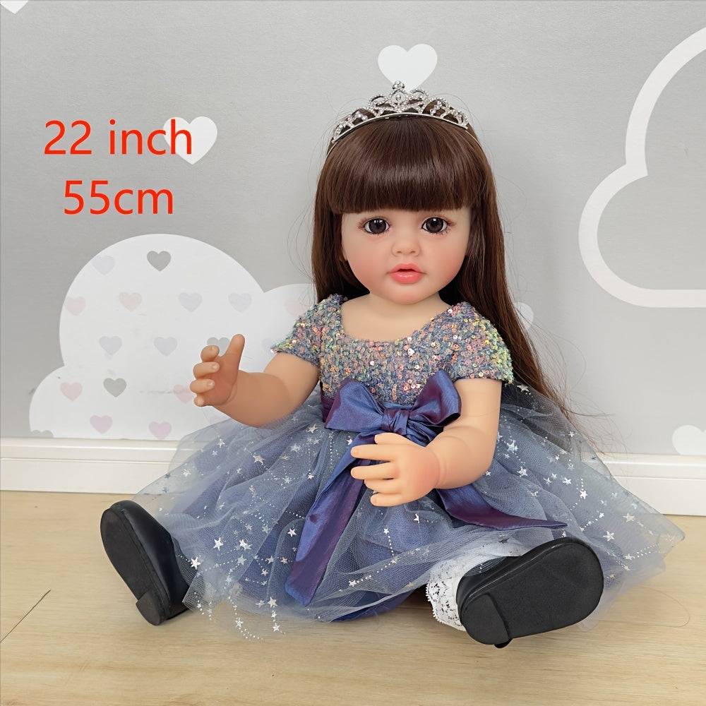 1pc 55cm Full Glue Vinyl Imitation Doll, With Princess Gauze Skirt, Pasted Long Hair, Can Enter The Water And Stand Against The Wall, Children's Play House Toy, Birthday Gift Easter Gift