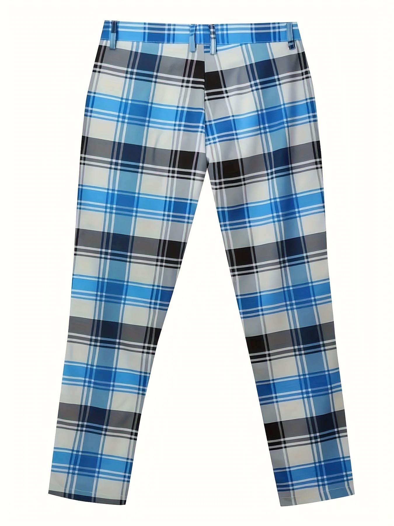 Men's Classic Fashion Plaid Slim Fit Trousers, Geometric Pattern, Regular Length, Stretch Polyester, Casual Style, with Pockets, Straight Leg, Slim Fit, for Business, Formal Parties, and Daily Wear