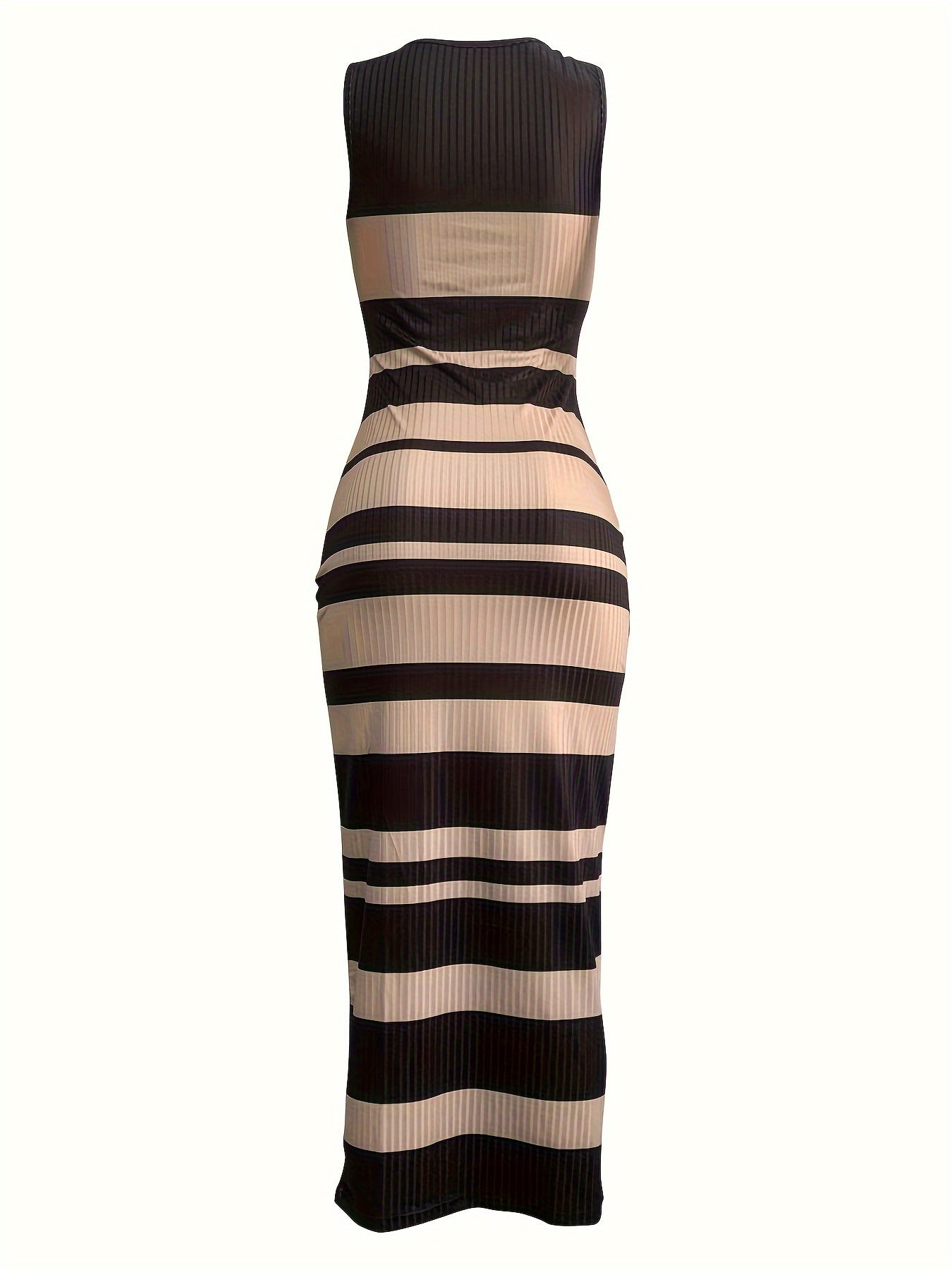 Striped Print V-neck Tank Dress, Sexy Sleeveless Bodycon Maxi Dress, Women's Clothing