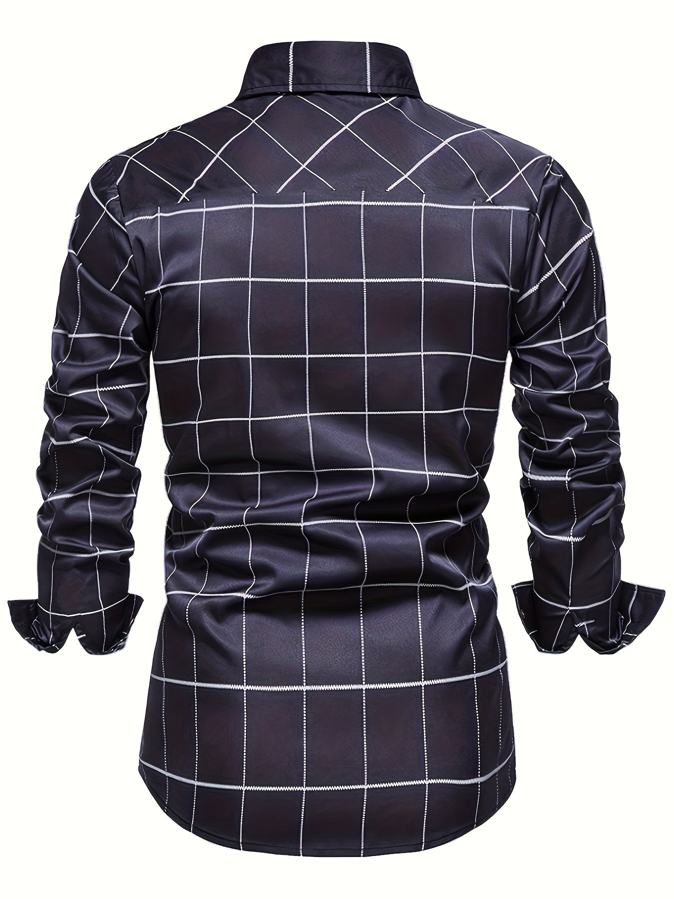 Men's Plaid Lapel Collar Design Dress Shirts, Long Sleeve Casual Button Up Shirt For Formal Occasions