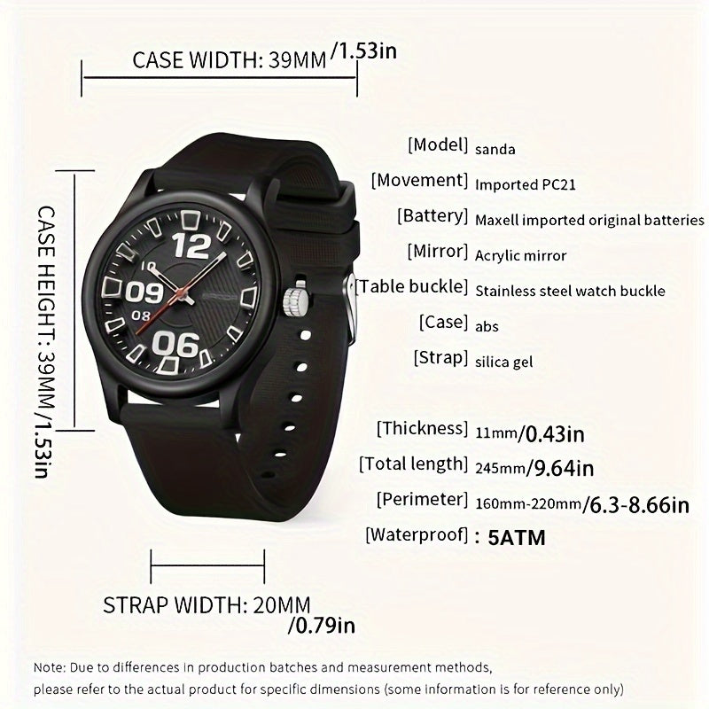 SANDA Casual Quartz Watch for Boys - Waterproof, Lightweight with Silicone Strap, Fashionable Street Style, Includes Gift Box