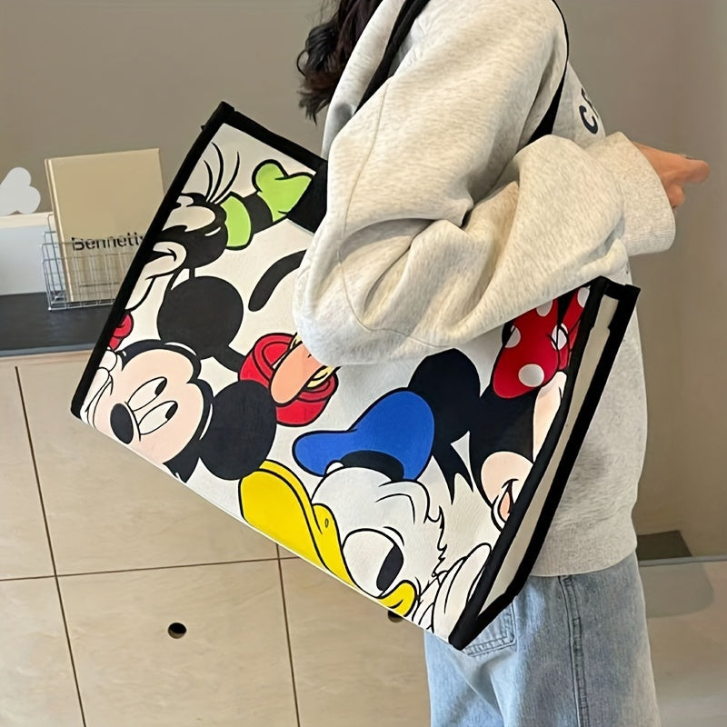 UME Casual Canvas Tote Bag Large Capacity Travel Shoulder Bag with Fashion Cartoon Print, Versatile Shopping Handbag, Hand Wash/Dry Clean Only, Mixed Color - 1PC