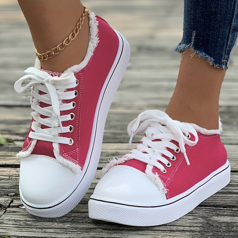 Women's Low Top Canvas Shoes, Casual Round Toe Flat Walking Shoes, Lightweight Sneakers