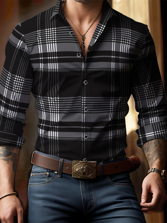 Men's Plaid Print Long Sleeve Shirt For Spring And Fall, Casual Comfy Shirt As Gift