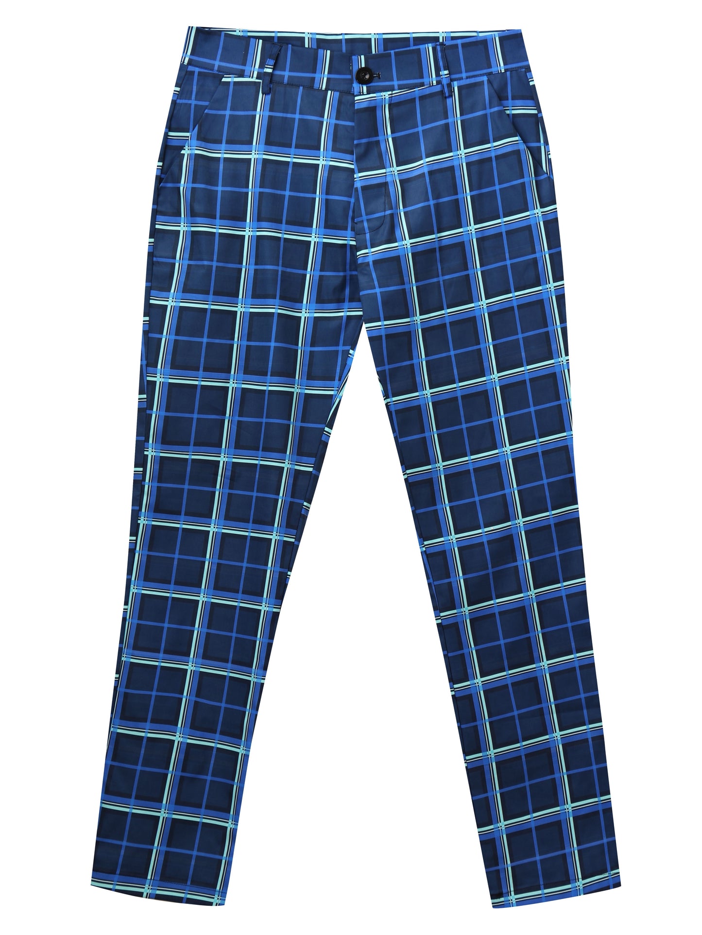 Men's Casual Plaid Print Dress Pants, Slim Fit Fashion Style Trousers, Business Casual Office Wear