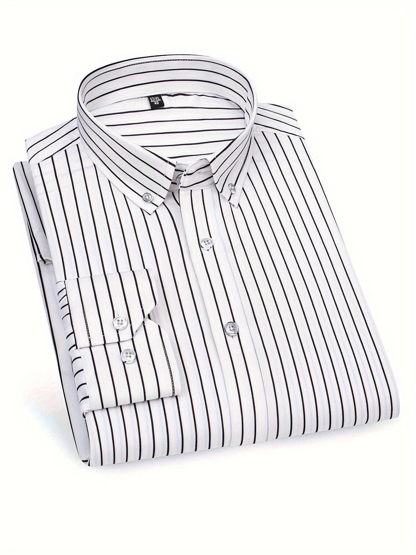 Men's Classic Casual Vertical Striped Slim Fit Long Sleeve Dress Shirts