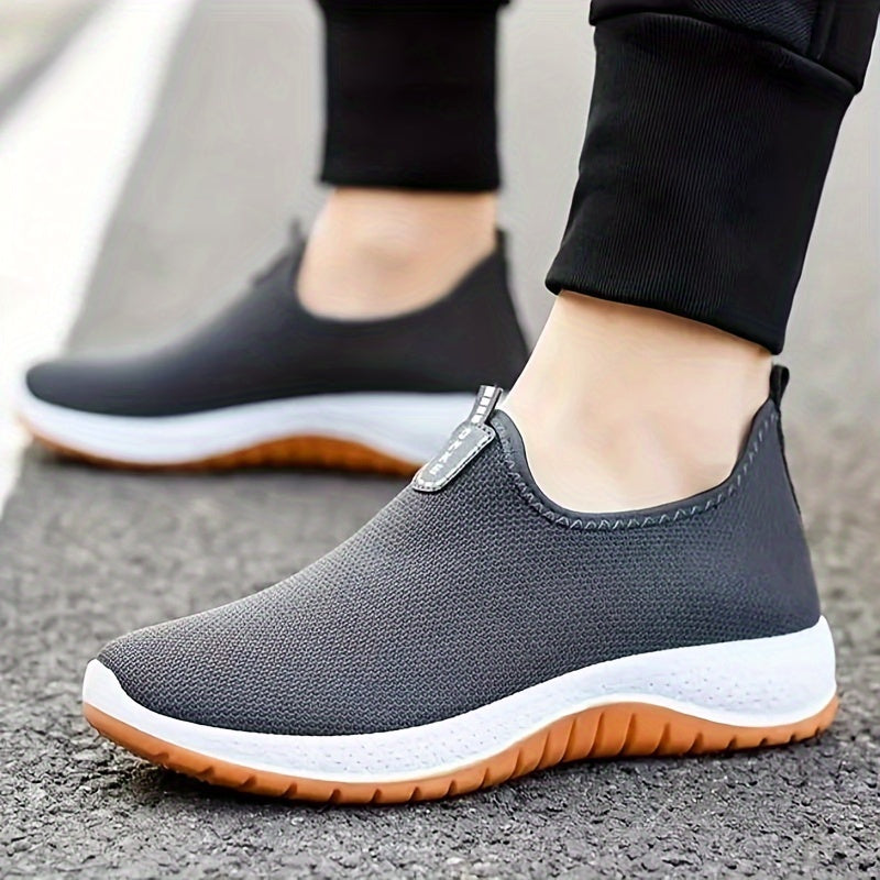 Men's Solid Color Slip On Breathable Sock Loafer Shoes, Comfy Non Slip Durable Soft Sole Sneakers, Middle Aged Men's Footwear