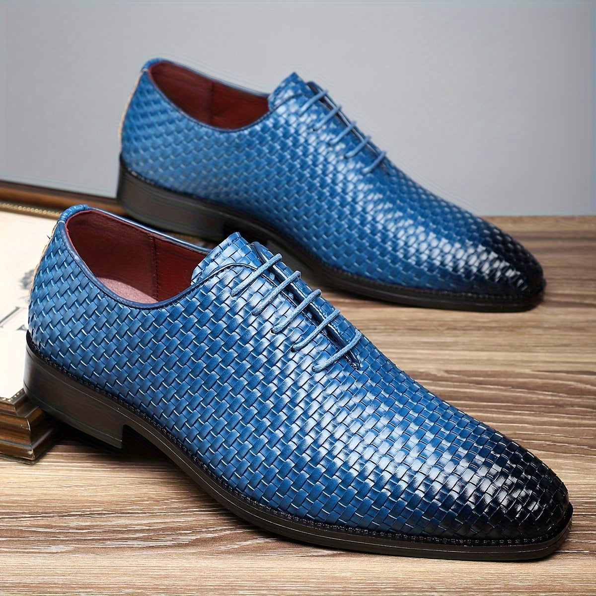 Men's Burnished Toe Derby Shoes, Lace-up Dress Shoes For Wedding Party And Formal Occasions