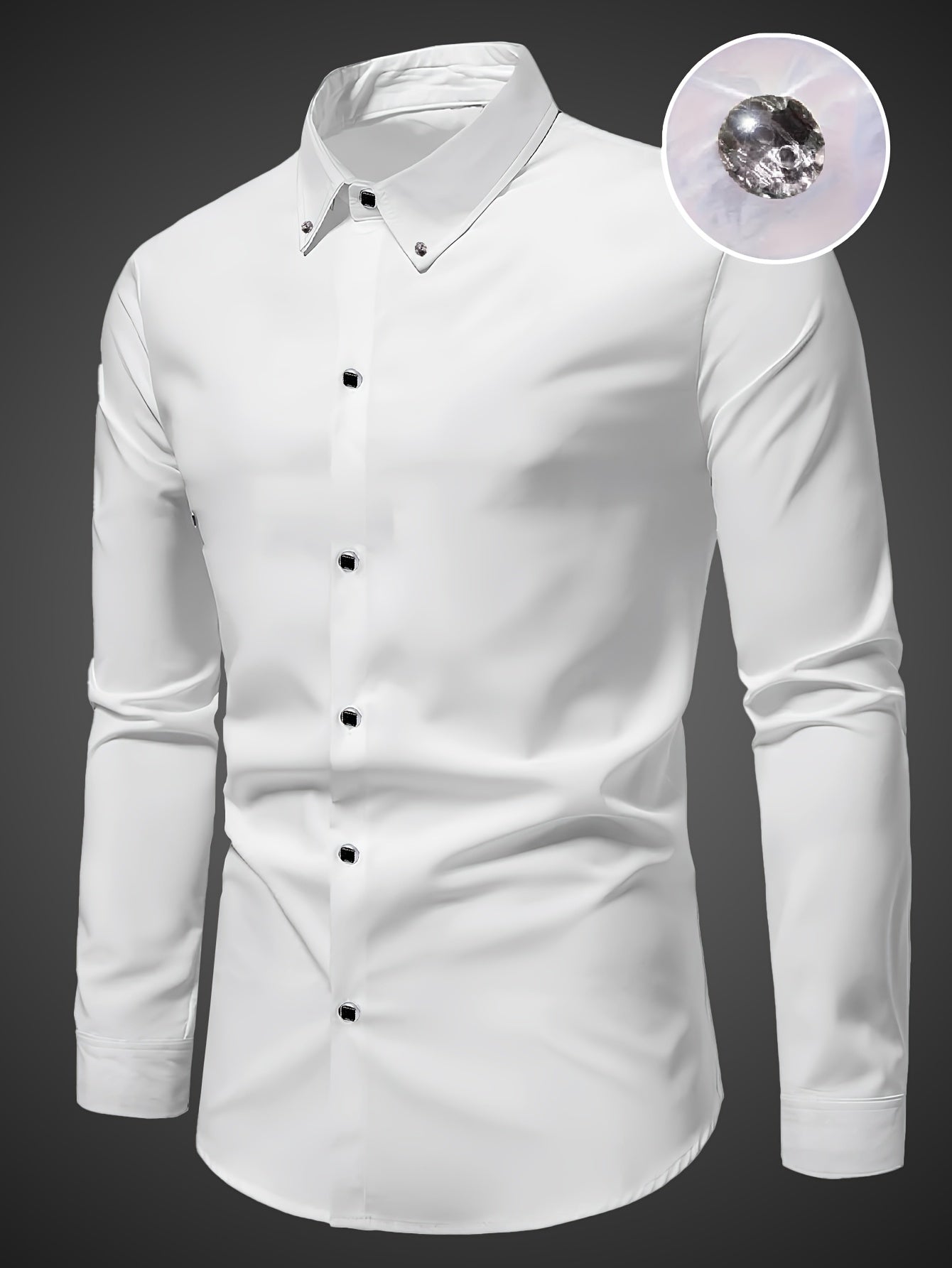 Men's Solid Button Down Lapel Collar Long Sleeve Dress Shirt For Formal Occasions, Breathable And Comfy Shirt For All Seasons Wear