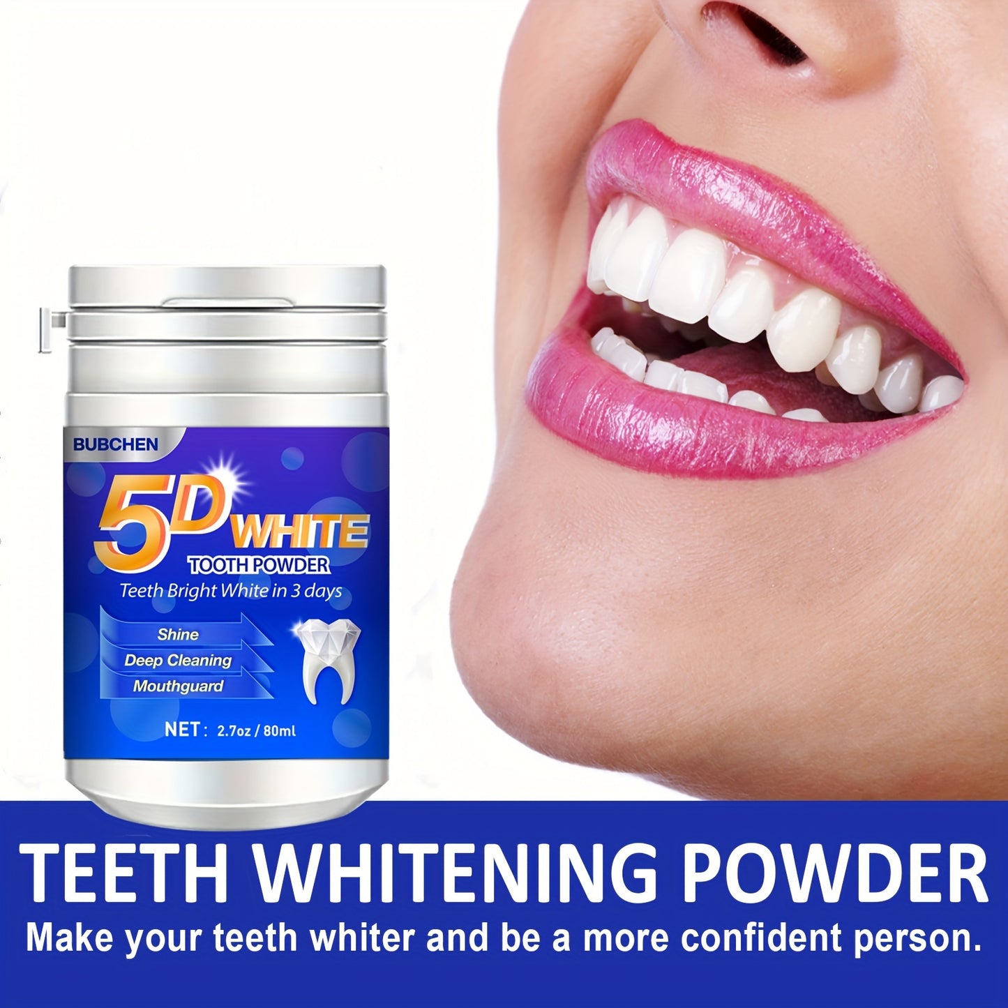 5D White Tooth Powder, Tooth Deep Cleaning Powder, Fresh Breath, Ideal For Oral Health & Hygiene Gift For Women Men