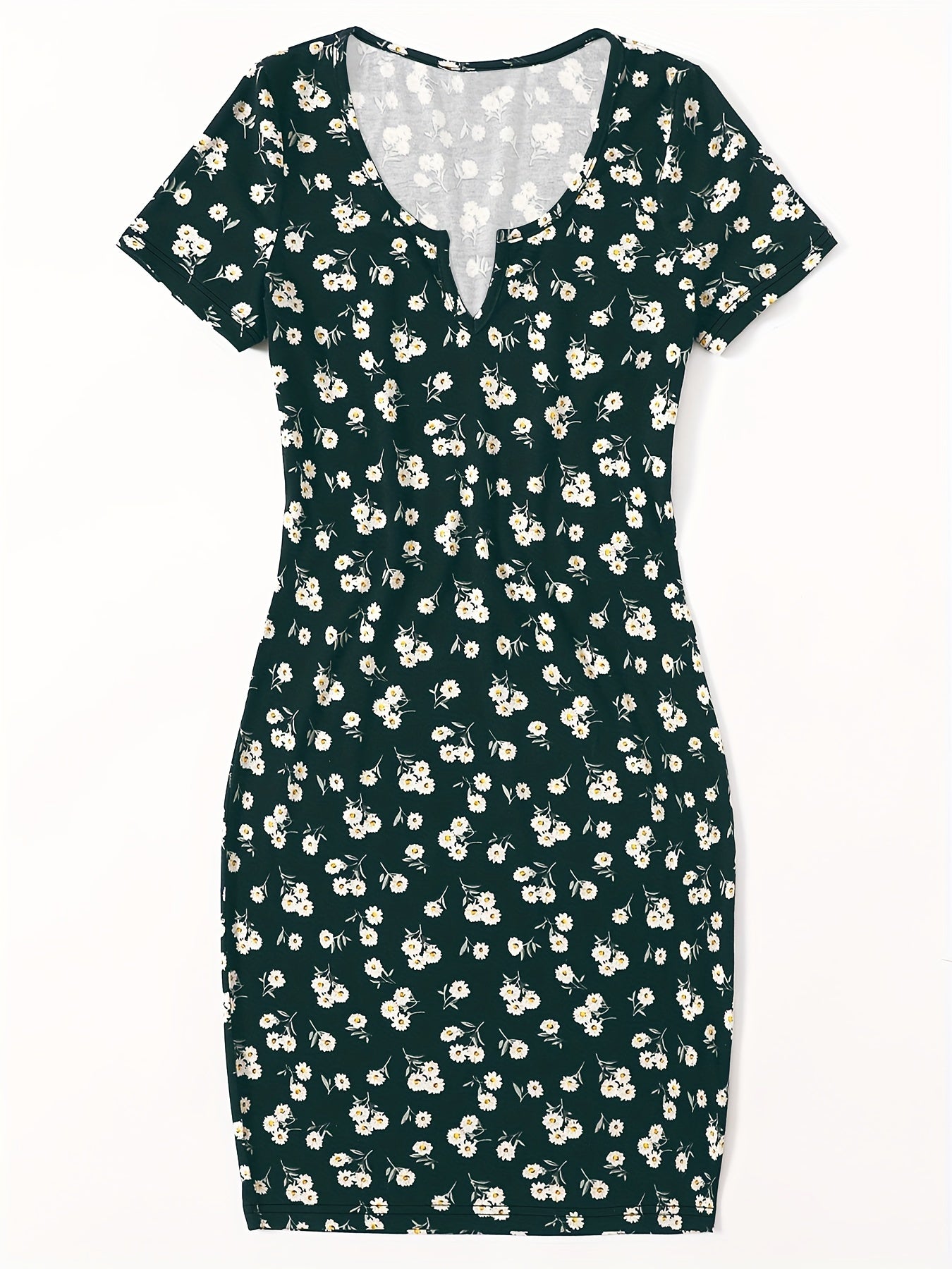 Floral Print Notched Neck Dress, Casual Short Sleeve Dress For Spring & Summer, Women's Clothing