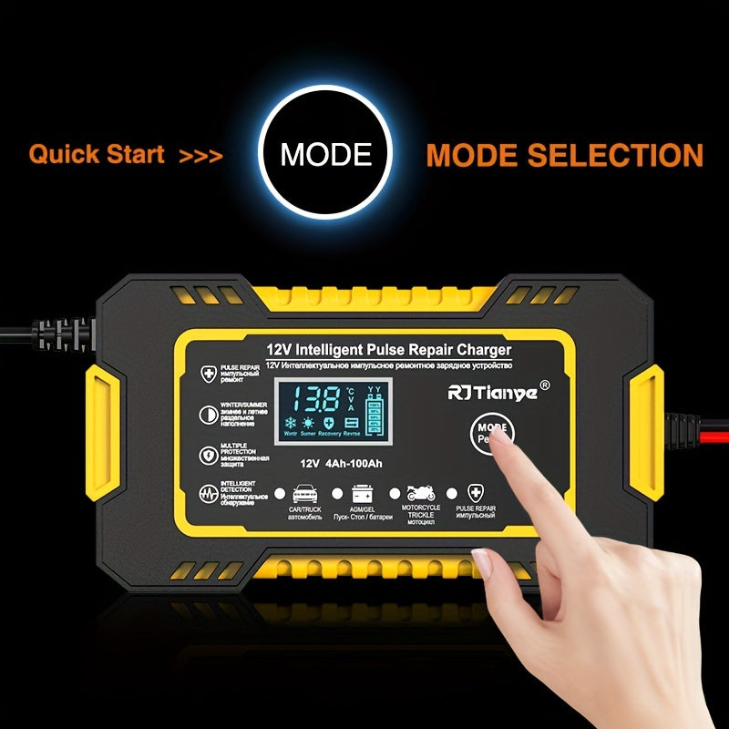 Car Battery Charger, 12V 2Ah-100Ah Smart Battery Trickle Charger Automotive Battery Maintainer Desulfator With Temperature Compensation