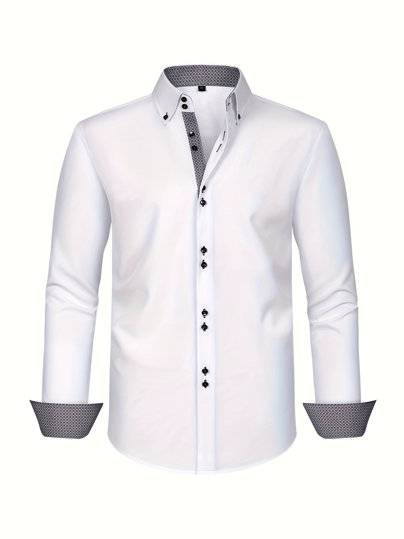 Elegant Formal Men's Long Sleeve Button Up Shirt For Spring Fall, Business Meeting Occasions, Mature Style