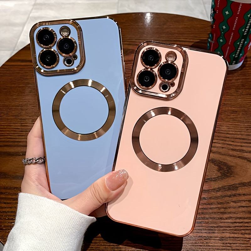 Candy Color Magnetic Wireless Charging Phone Case Compatible with iPhone 11/12/13/14/15 Pro Max Plus, Luxury TPU Shockproof Soft Cover with Magsafe and Lens Protection