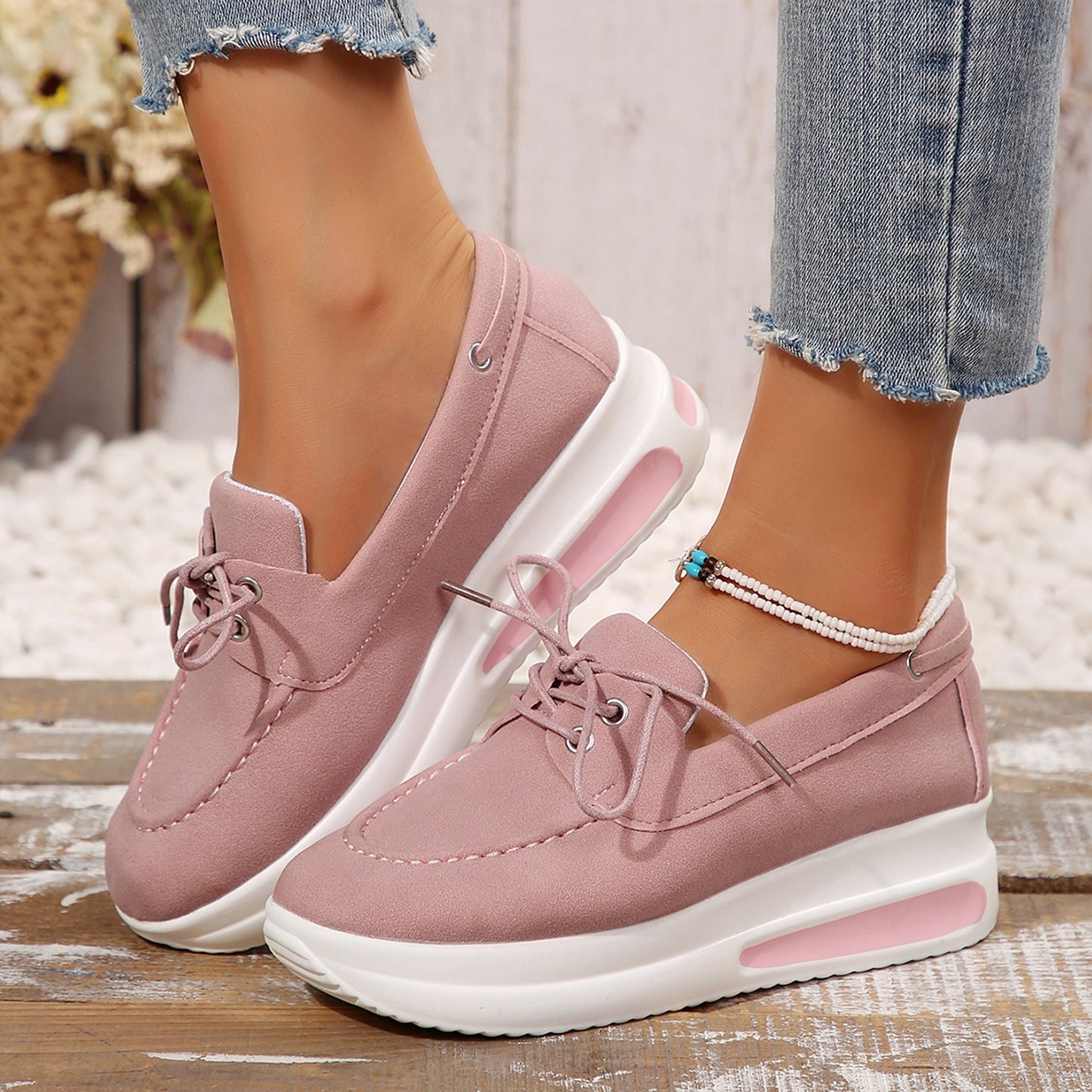 Women's Casual Sneakers Daily Casual Shallow Mouth Middle Heel Muffin Heel Women's Casual Single Shoes