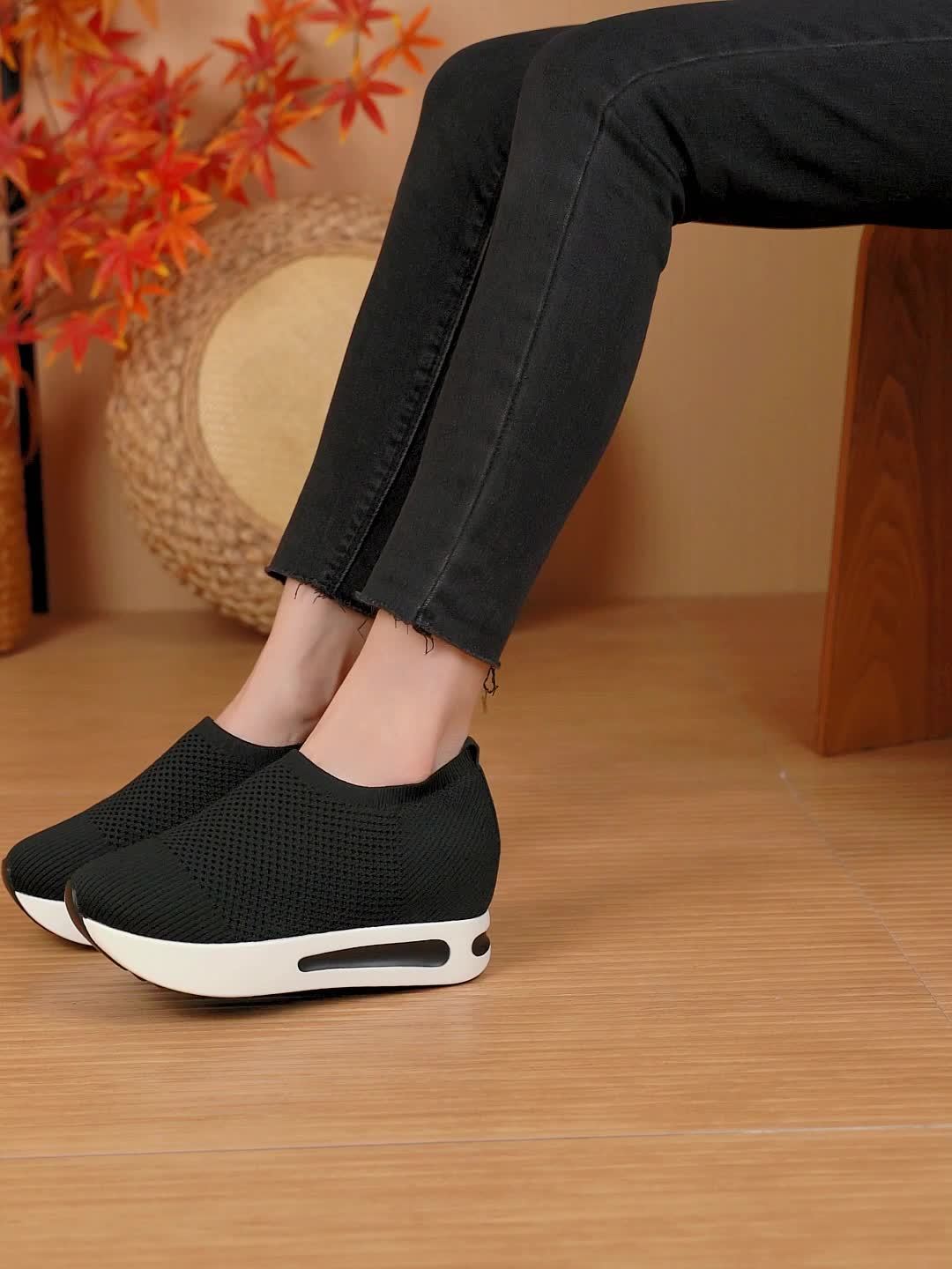 Women's Platform Sock Sneakers, Breathable Knitted Height Increasing Trainers, Casual Slip On Walking Shoes