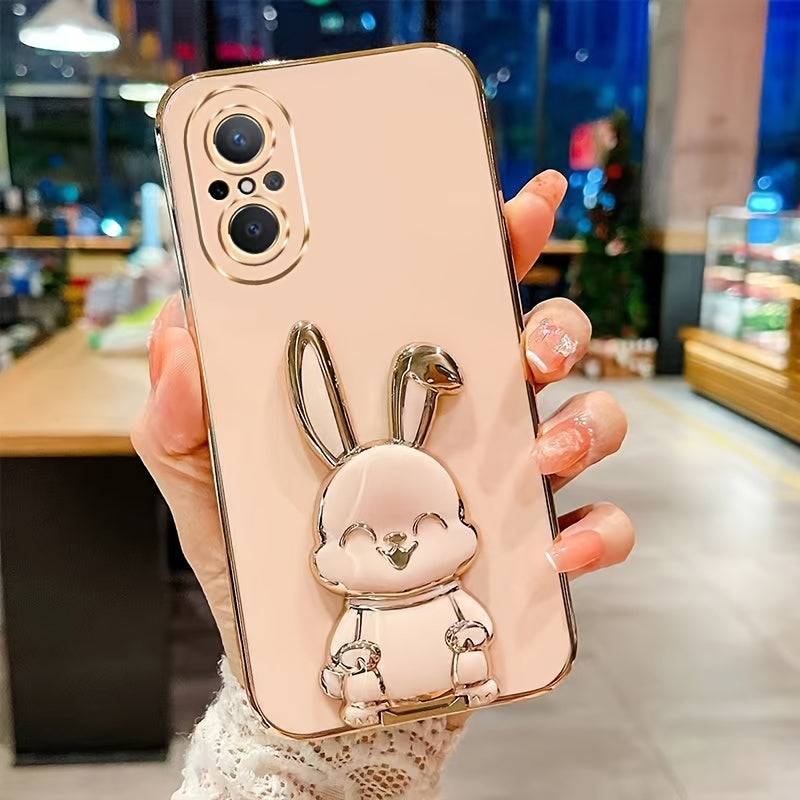 Cute Bunny with Folded Ears Mobile Phone Case for Huawei nova9se nova7se Electroplated Stand Mobile Phone Case