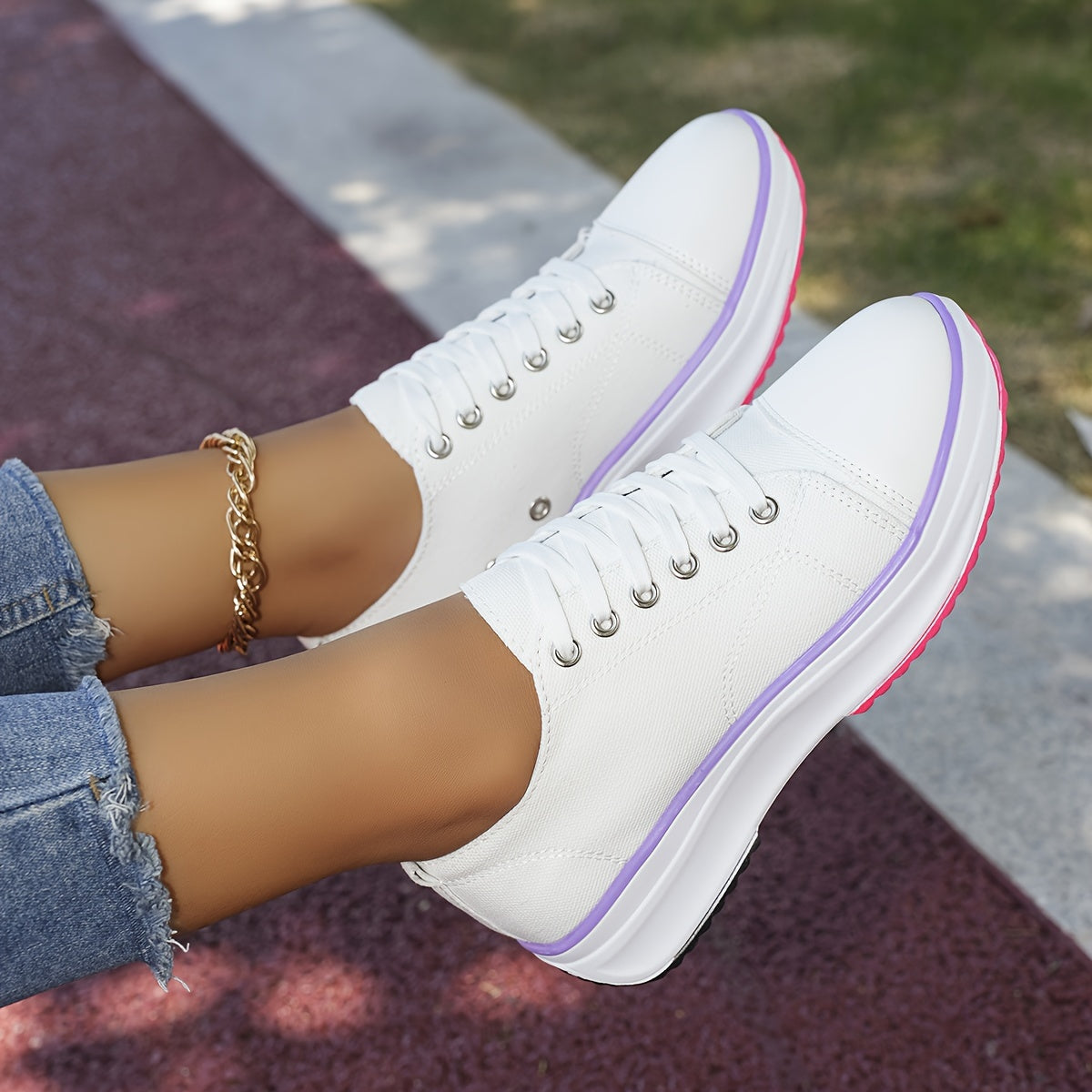 Women's Fashion Sneakers Casual Lace-Up Canvas Shoes with Rubber Sole - Non-Slip Plain Toe Low Top All-Season Sports Footwear with Fabric Inner and Insole