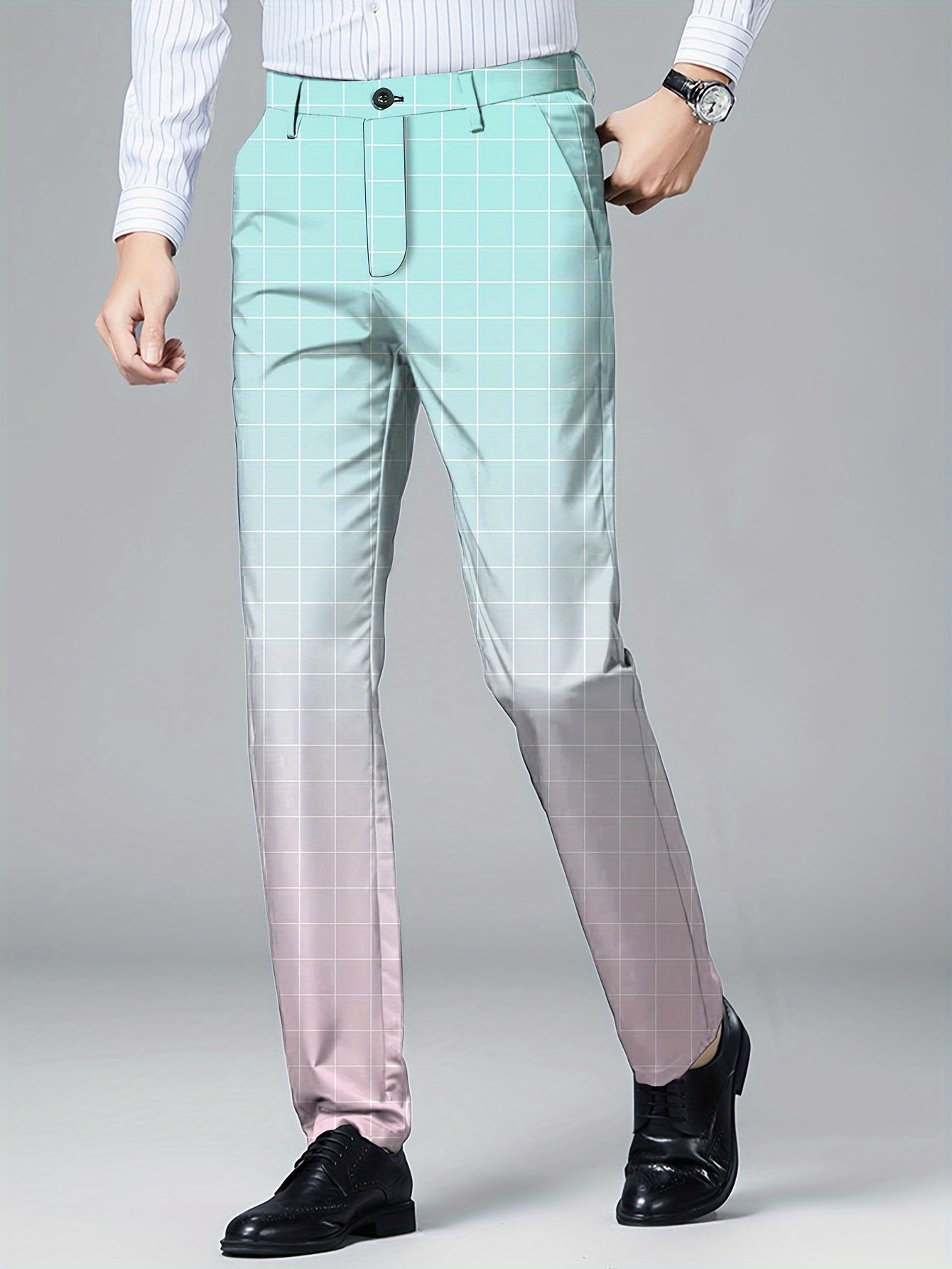 Men's Gradient Color Suit Pants With Pockets, Dress Pants For Party Wedding Outdoor