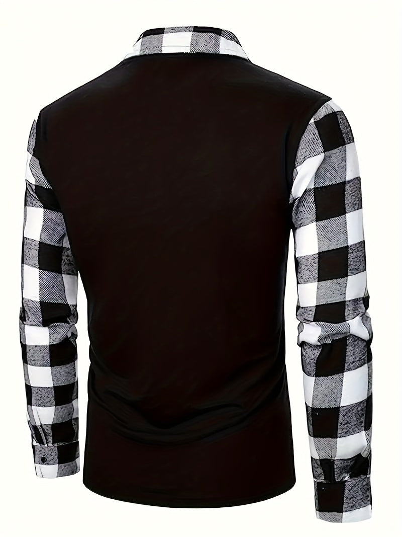 Men's Casual Retro Plaid Lapel 1/4 Zipper Long Sleeve Shirt For Business