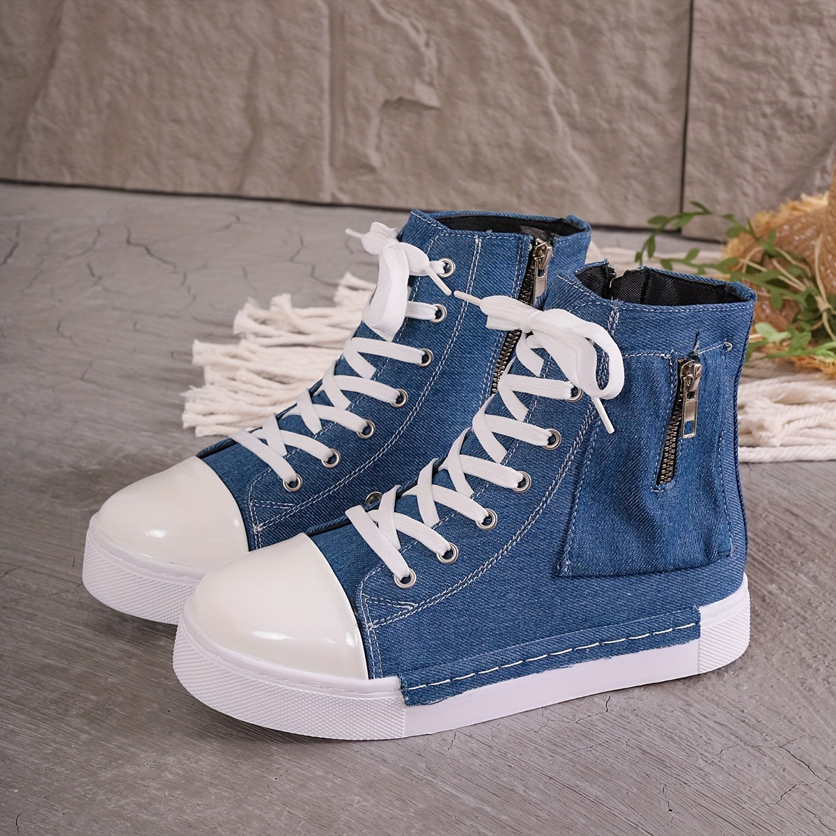 Women's Solid Color Canvas Shoes, Side Zipper Platform Soft Sole Casual Skate Shoes, High-top Breathable Daily Shoes