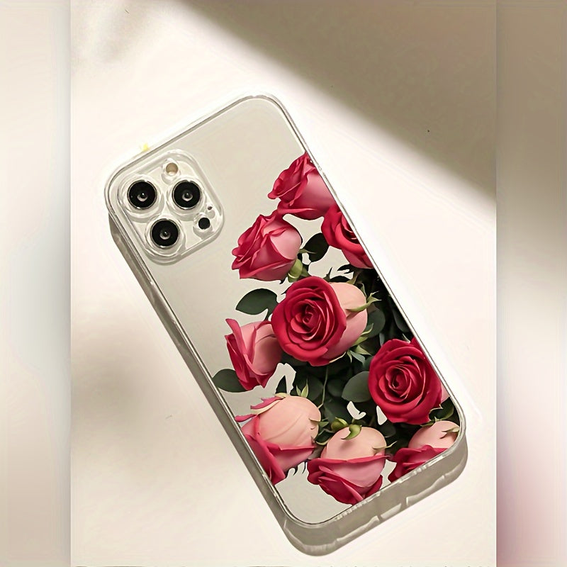 [Trending] Rose Transparent Full Protection Anti-fall Mobile Phone Case Suitable for Apple 15/14/13/12/11/7/8/7plus/8plus/XSMAX/XS/X/XR