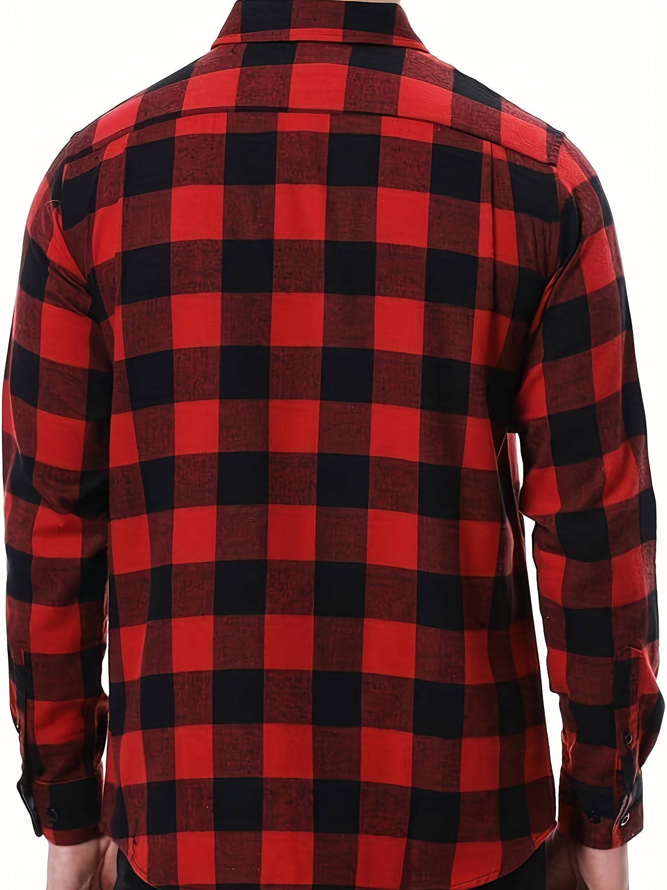 Men's Lapel Long Sleeve Plaid Shirt For Spring/ Fall