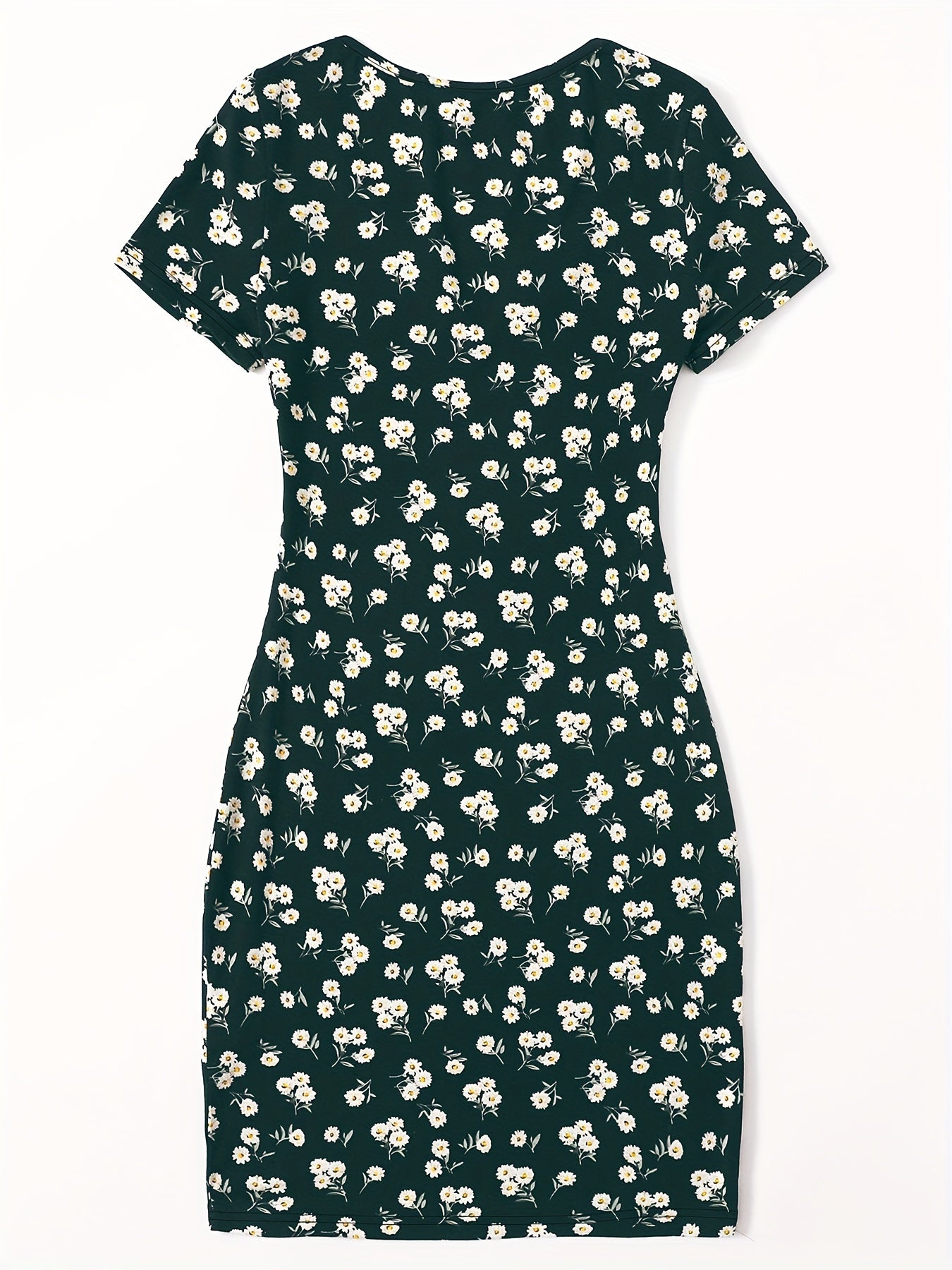 Floral Print Notched Neck Dress, Casual Short Sleeve Dress For Spring & Summer, Women's Clothing