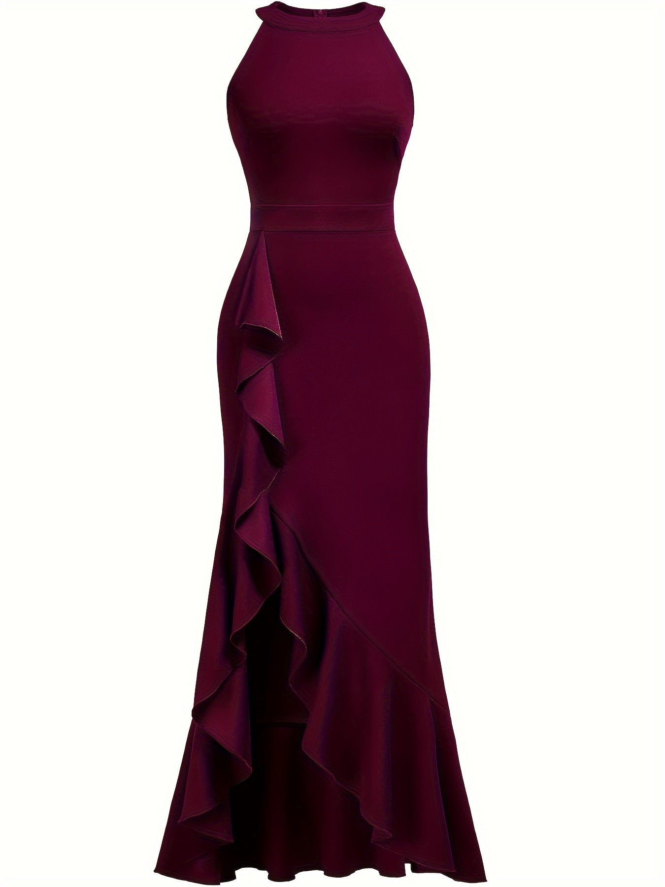 Women's Polyester And Spandex Blend Elegant Dress With V-Neck, Machine Washable, Suitable For All Seasons