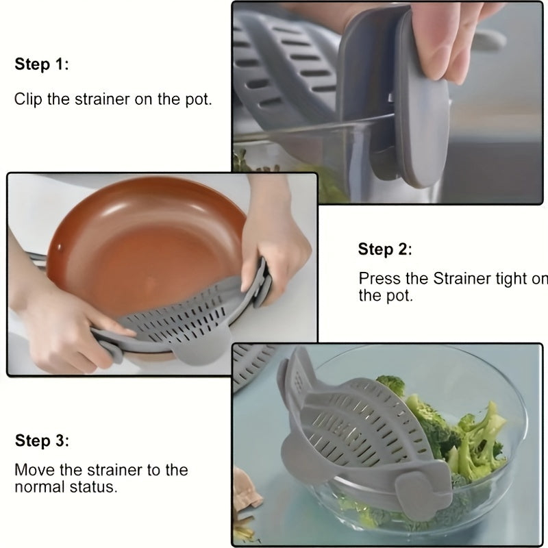 1pc, Strainer, Silicone Pot Strainer, Adjustable Silicone Clip On Strainer For Pots Pans And Bowls, Kitchen Pot Strainer, Hand Held Pot Drainer, Fruit Washing Filter.