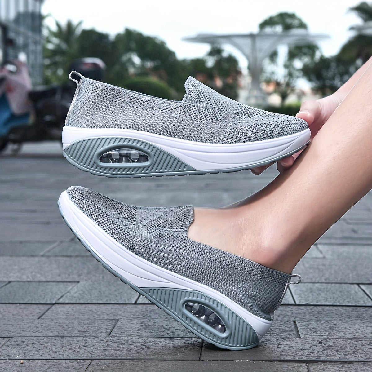 Women's Casual Slip On Sneakers, Platform Soft Sole Knitted Walking Shoes, Air-cushion Breathable Wedge Shoes For Autumn