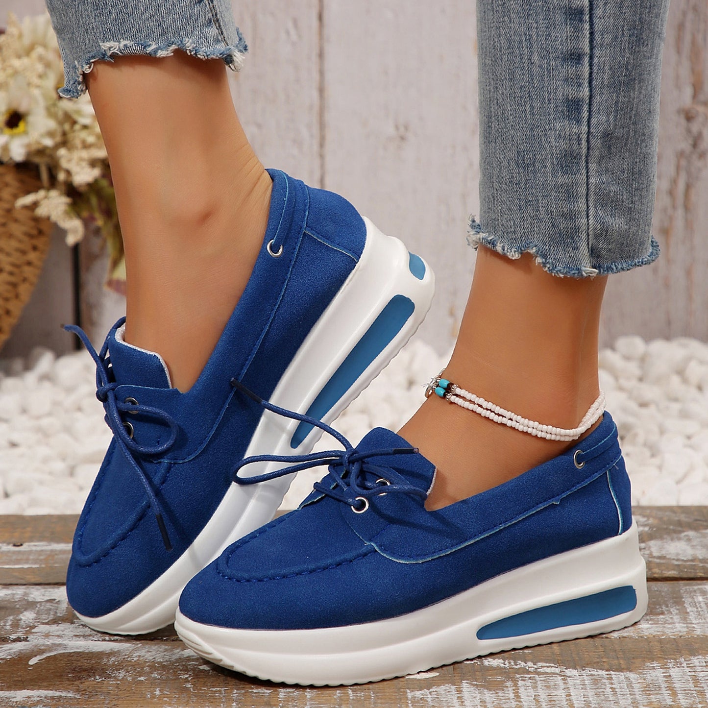 Women's Casual Sneakers Daily Casual Shallow Mouth Middle Heel Muffin Heel Women's Casual Single Shoes