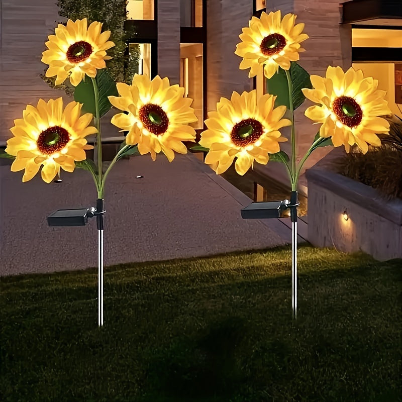 2 Packs Sunflower Solar Lights Outdoor Decor, With 3 LED Sunflower Yellow Flower Lights, Decorative For Patio Lawn Garden Yard Pathway Decoration