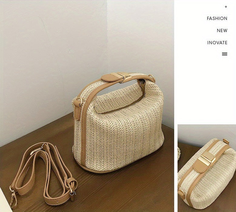 Mini Straw Woven Handbags, Fashion Braided Crossbody Bag, Portable Travel Beach Bag For Holiday