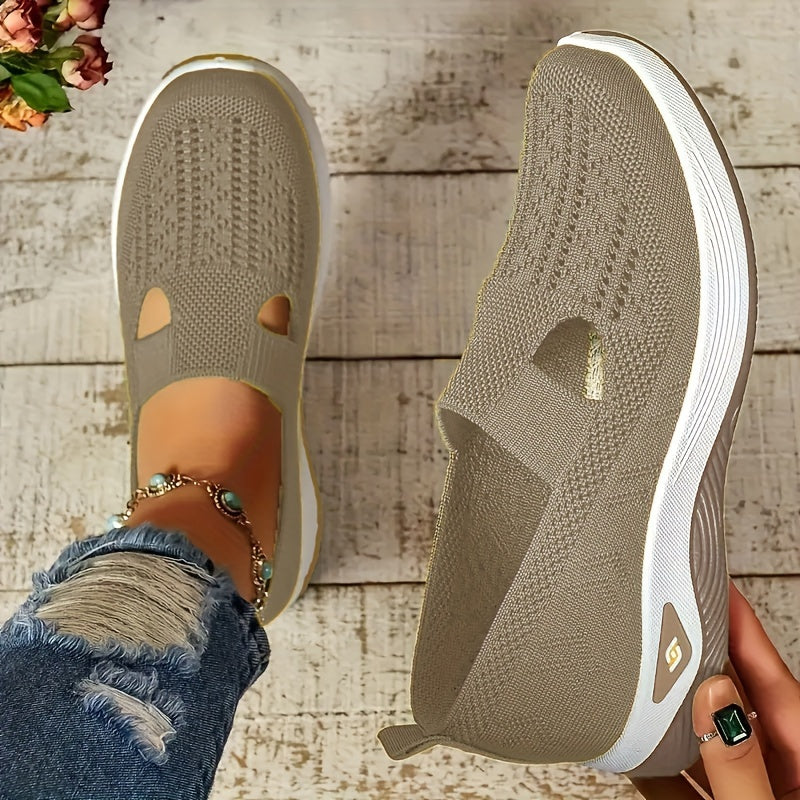 Womens Lightweight Knit Cut-out Sneakers - Ultra-Casual, Exceptionally Breathable Sports sole, Easy Slip-On Shoes with Super Lightweight Construction and Flat Heel for Comfort - Perfect for Outdoor Walking and Casual Strolls