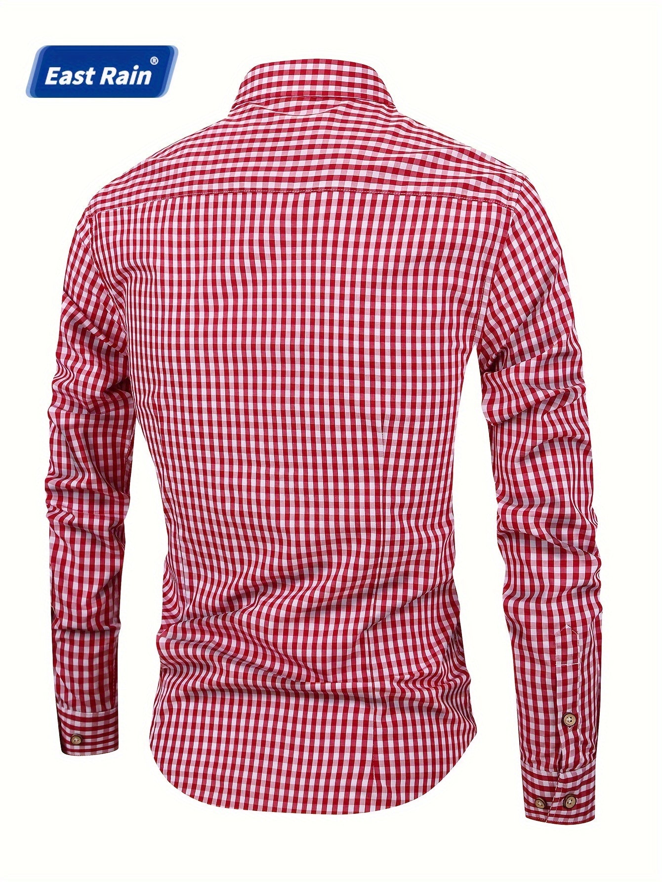 Men's 100% Cotton Checkered Print Shirt, Casual Lapel Button Down Long Sleeve Shirt For Spring Fall